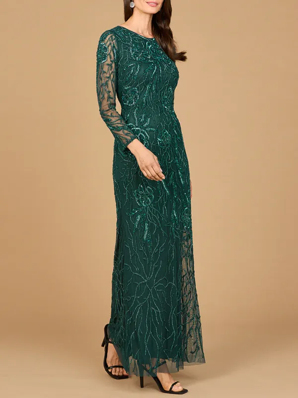 Lara 28889 High Neck Long Sleeve Beaded Mother of Bride Gown made by Alberto Nardoni