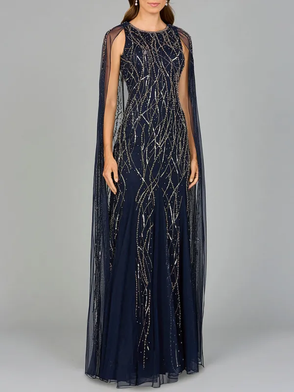 Elegant Beaded Dress with Long Cape made by Alberto Nardoni