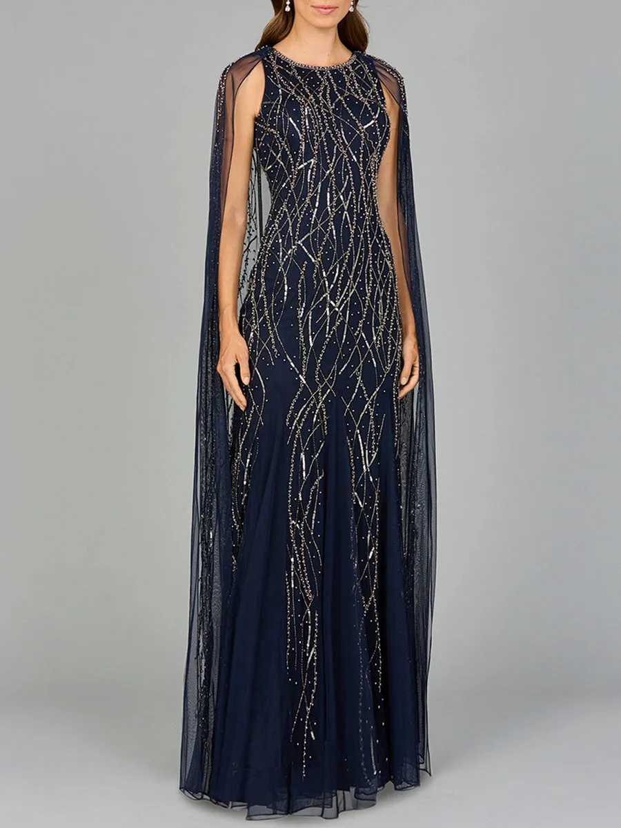 Elegant Beaded Dress with Long Cape sold by Alberto Nardoni