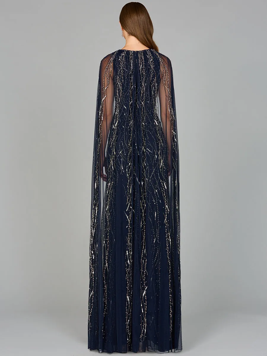 Elegant Beaded Dress with Long Cape sold by Alberto Nardoni product image thumbnail 2