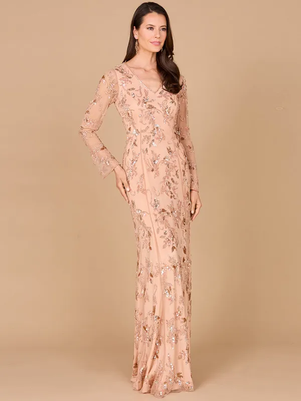 Beaded Dress with Sheer Long Sleeves made by Alberto Nardoni