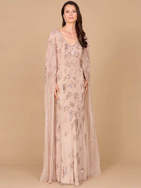 Beaded Sheath Dress with Long Cape made by Alberto Nardoni