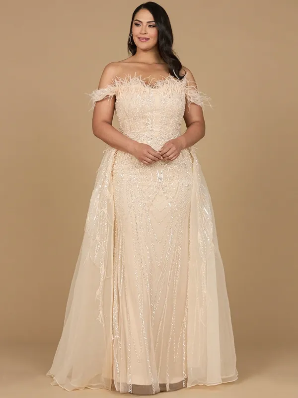 Lara 29161 Overskirt Mother of the Bride Dress Off Shoulder Evening Gown with Feathers made by Alberto Nardoni