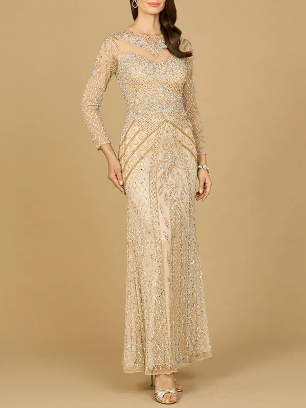 Illusion Neck, Long Sleeve Beaded Gown made by Alberto Nardoni