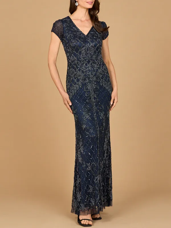 Lara 28865 Cap Sleeve Mother of the Bride Dress Mermaid Beaded Evening Gown made by Alberto Nardoni