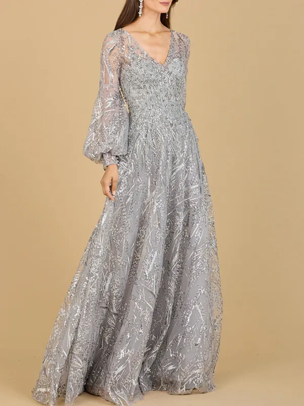 V Neckline Long Sleeve Gown made by Alberto Nardoni