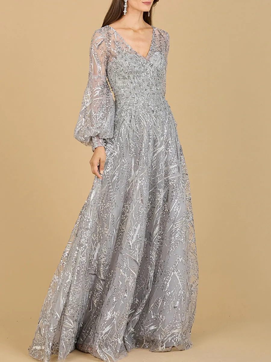 V Neckline Long Sleeve Gown sold by Alberto Nardoni
