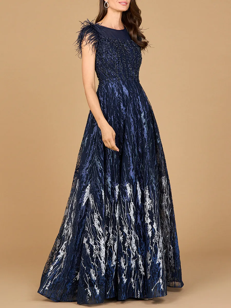 Lara 29475 Lace Beaded ballgown with Feather Cap Sleeves sold by Alberto Nardoni product image thumbnail 5