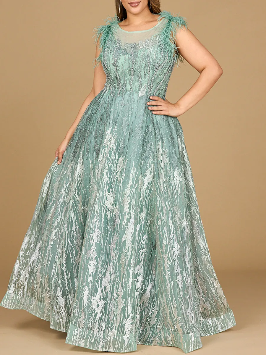 Lara 29475 Lace Beaded ballgown with Feather Cap Sleeves sold by Alberto Nardoni product image thumbnail 4