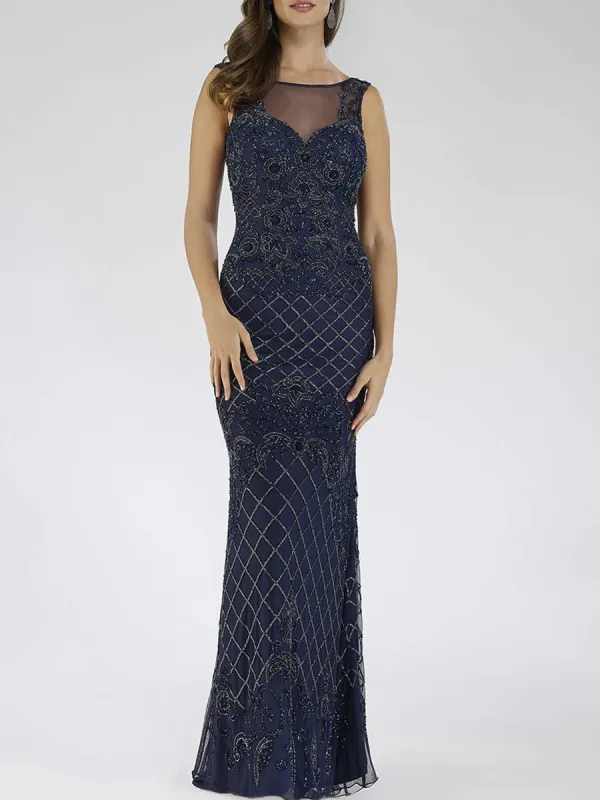 Lara 29538 - Illusion Neckline Long Dress made by Alberto Nardoni