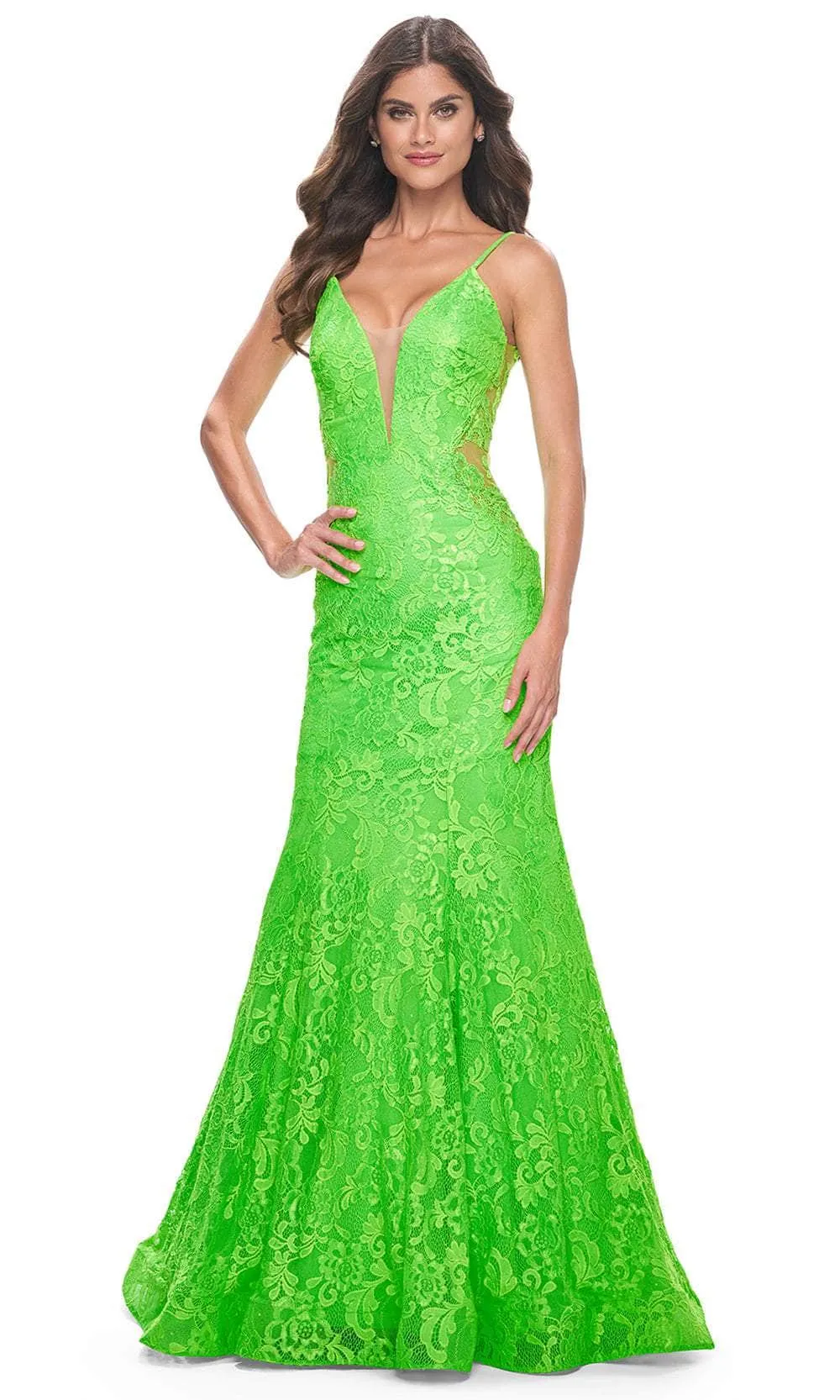 La Femme 32314 Plunging Neckline Floral Lace Prom Gown sold by Alberto Nardoni product image thumbnail 3