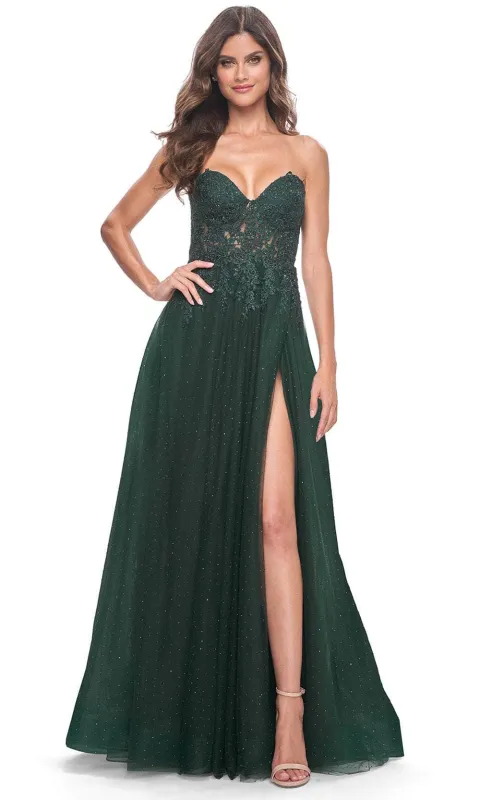 La Femme 32253 Embroidered Strapless A-Line Prom Gown made by La Femme