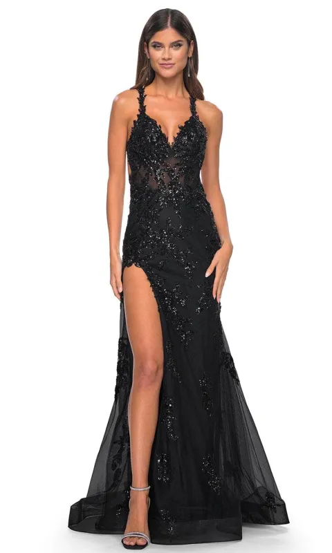 La Femme 32107 Crisscross Back Embellished Prom Gown made by La Femme