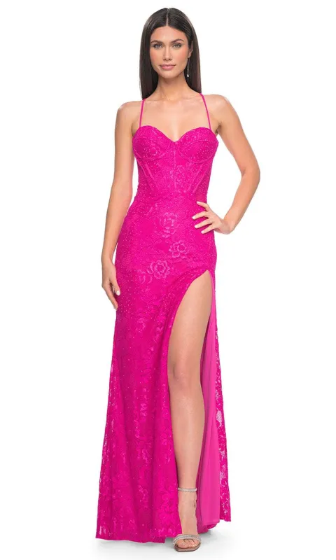 La Femme 32248 Lace High Slit Prom Dress made by La Femme