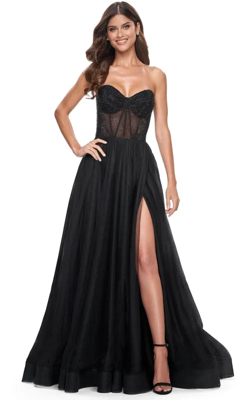 La Femme 32216 Fishnet A-Line Prom Dress made by La Femme