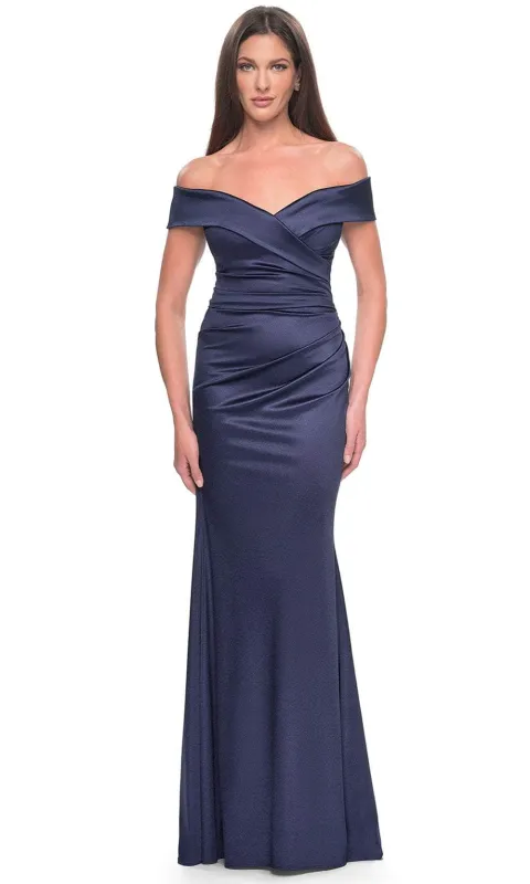 La Femme 31621 Off Shoulder Satin Evening Dress made by La Femme