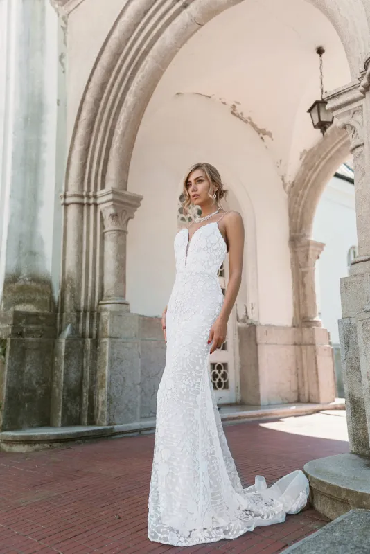 Tina Holly BB008 Wedding Plunging Spaghetti Strap Evening Sequin Dress made by Alberto Nardoni
