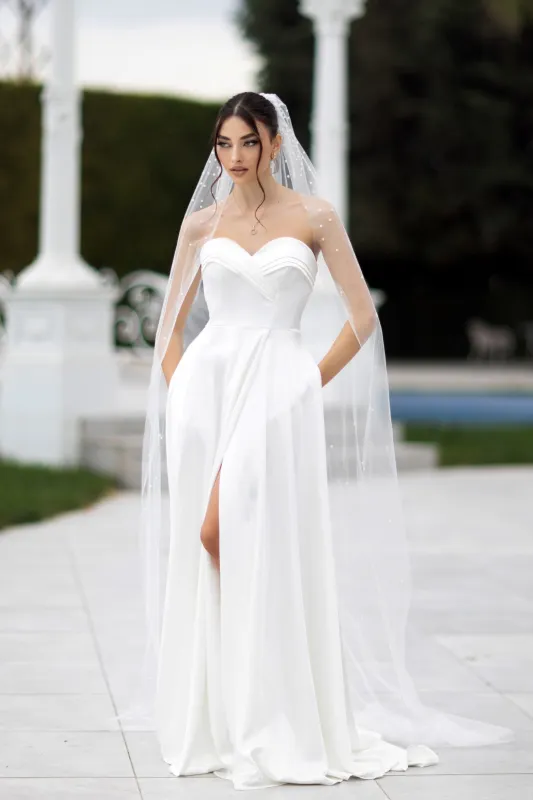 Tina Holly TW105 Wedding Ball A-Line Strapless Sweetheart Satin Dress made by Alberto Nardoni
