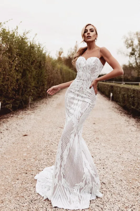 Tina Holly BB050 Wedding Mermaid Sweetheart Spaghetti Strap Sequin Dress made by Alberto Nardoni