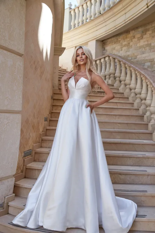 Tina Holly TA611W Wedding Ball Strapless Flowy Minimal Mikado Dress made by Alberto Nardoni