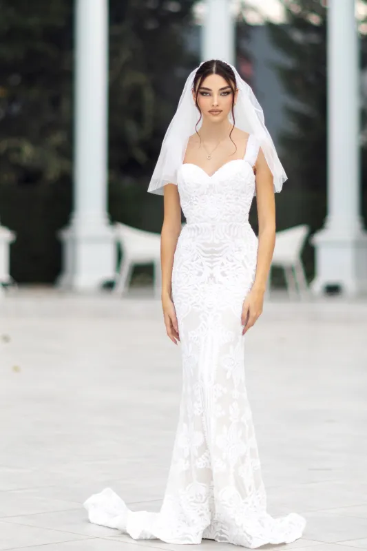 Tina Holly TW103 Wedding Mermaid Spaghetti Strap Flowy Evening Sequin Dress made by Alberto Nardoni