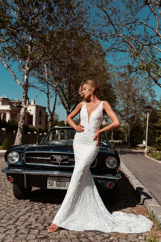 Tina Holly BB011 Wedding Mermaid Flowy Evening Sequin Dress made by Alberto Nardoni