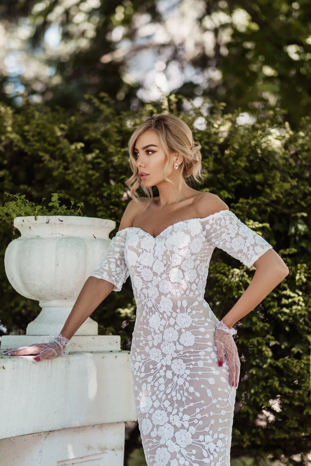 Tina Holly BB009 Wedding Mermaid Off-Shoulder Beaded Flowy Sequin Dress sold by Alberto Nardoni product image thumbnail 4
