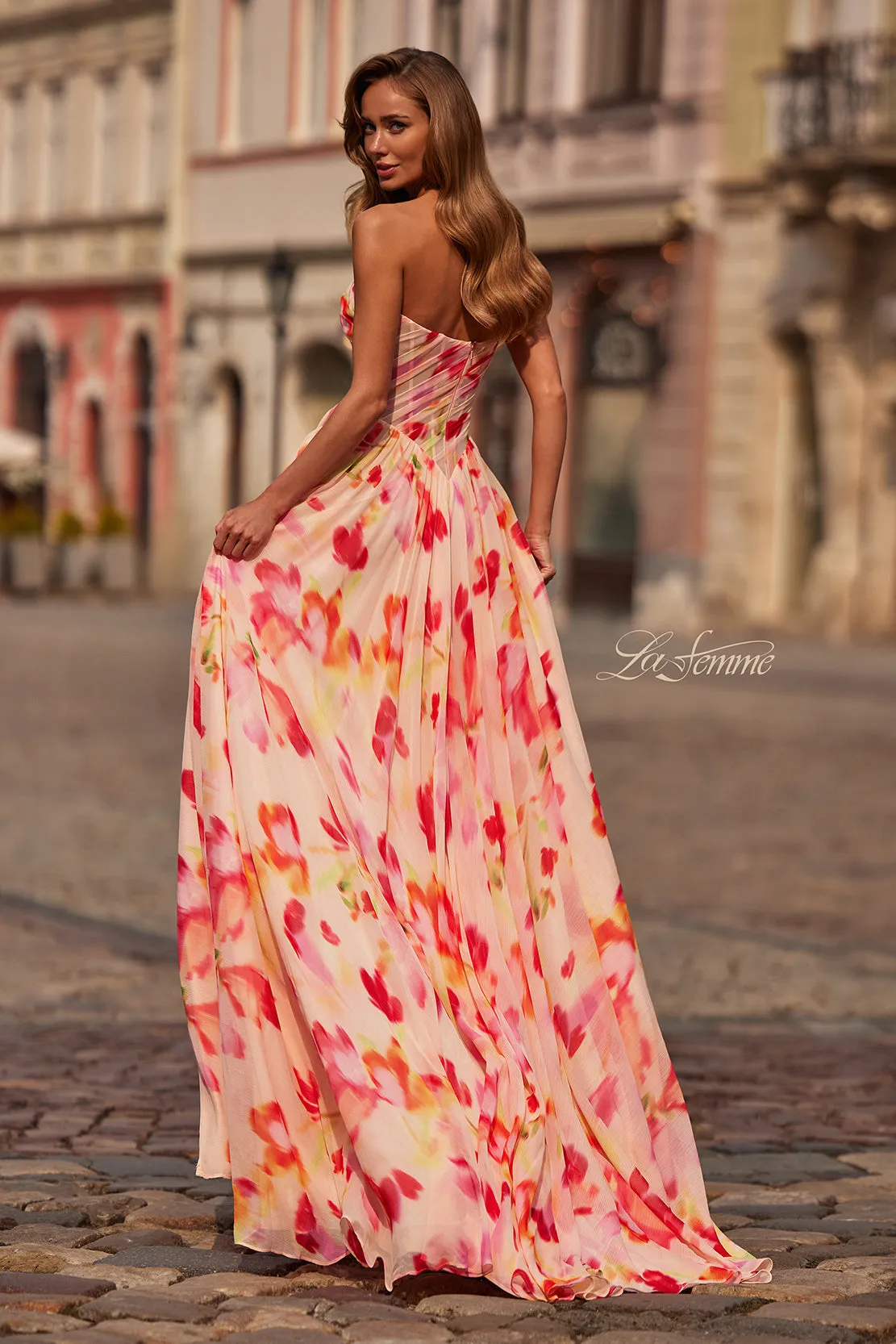 La Femme 33404 Floral Strapless A-Line Gown with Slit sold by Alberto Nardoni product image thumbnail 2