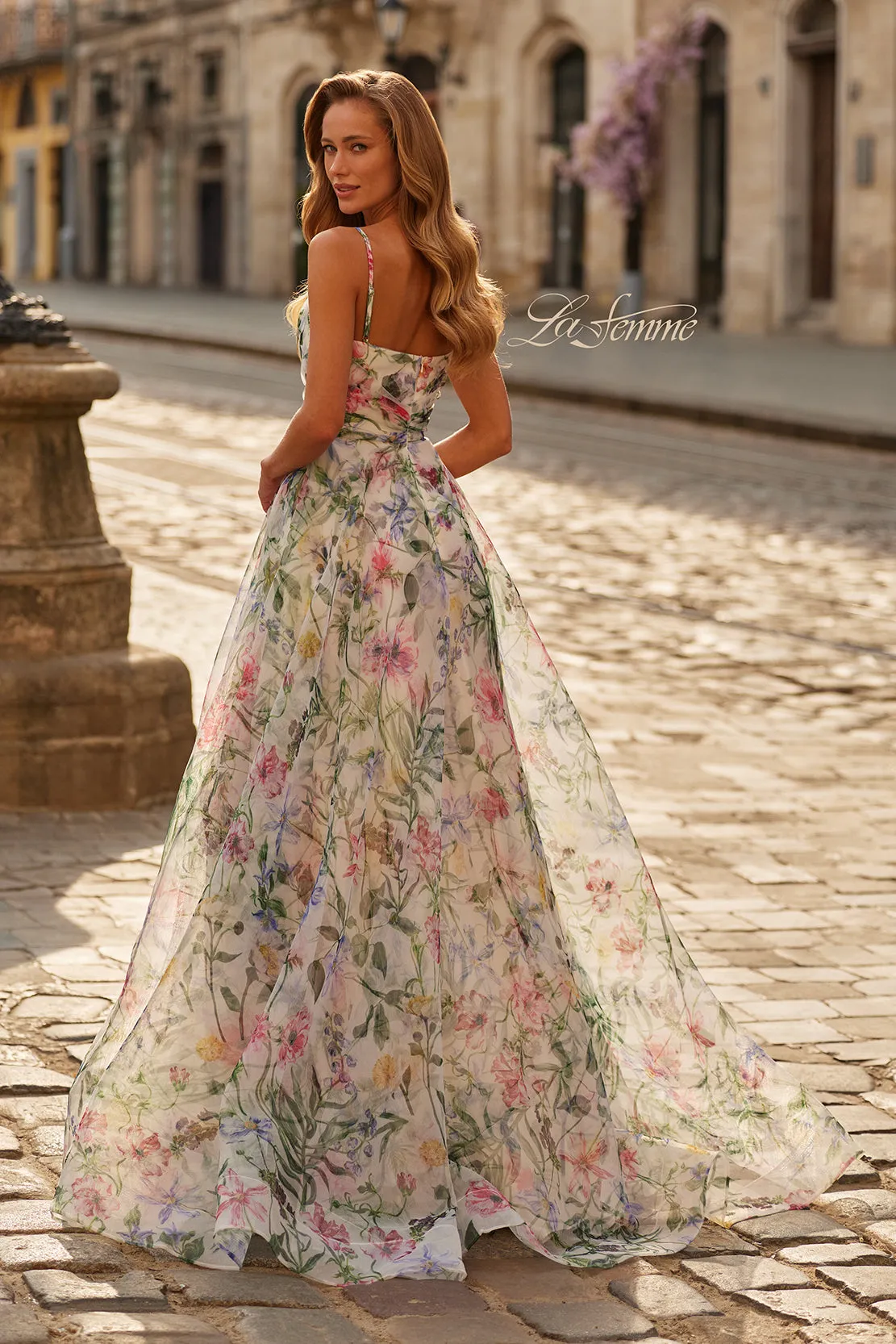 La Femme 33516 Floral Print A-Line Long Gown with Slit sold by Alberto Nardoni product image thumbnail 2