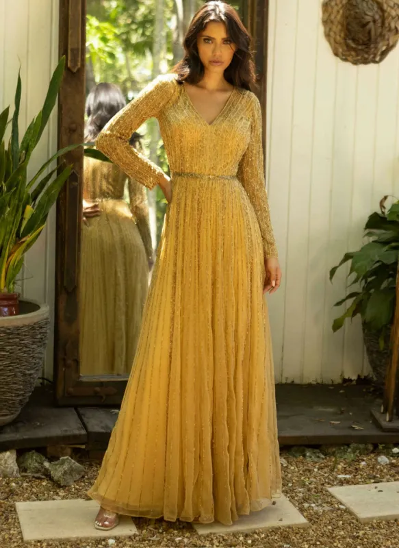 Primavera Couture 12010 - Beaded Sequin Long-Sleeve Evening Gown made by Primavera Couture
