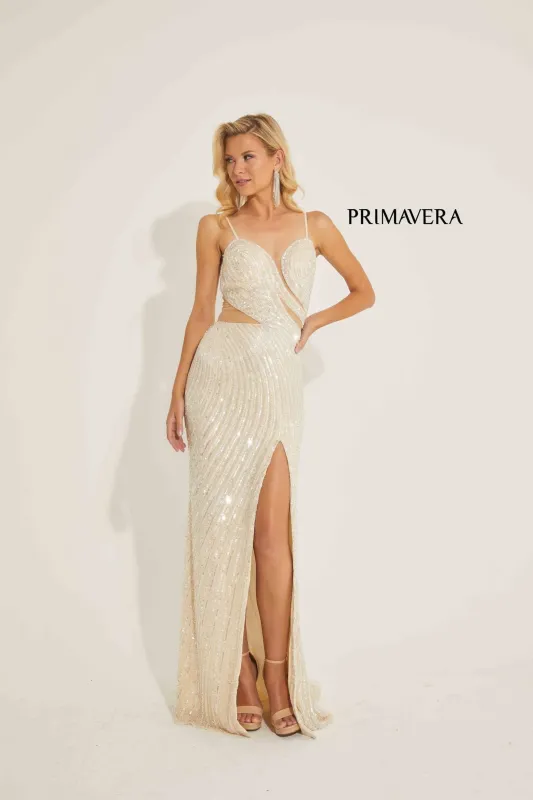 Primavera Couture 4327 - Sequin Embroidered Slit Evening Gown made by Primavera Couture