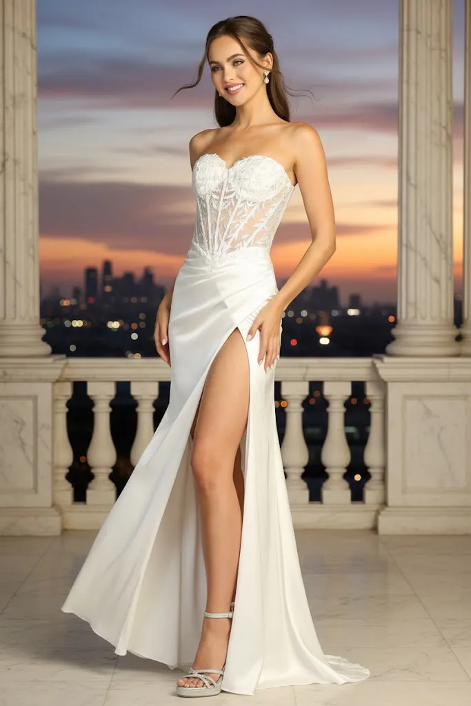 Adora Design 3161 Strapless Satin Corset Long Bridal Wedding Dress sold by Alberto Nardoni