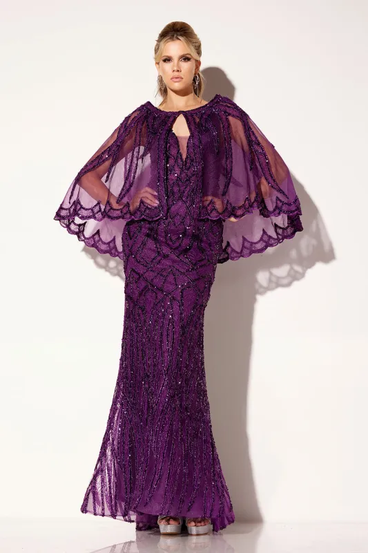 Fitted Sleeveless Cape Gown by Lucci Lu C8109 made by Alberto Nardoni