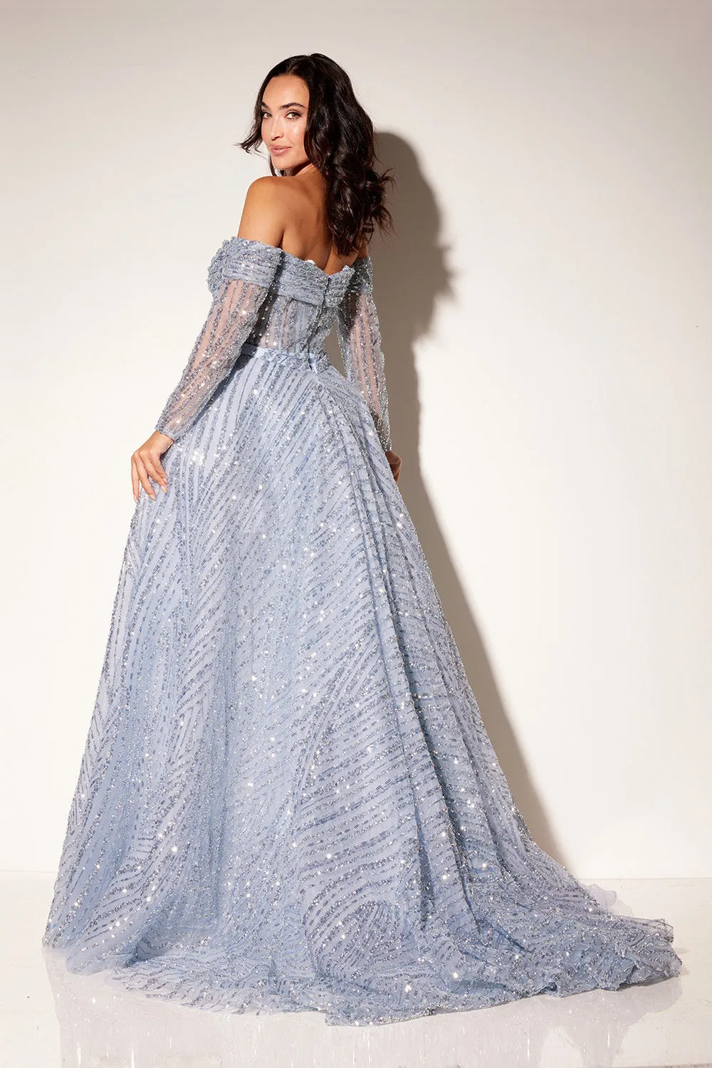 Beaded Off Shoulder Overskirt Gown by Lucci Lu C8112 sold by Alberto Nardoni product image thumbnail 2