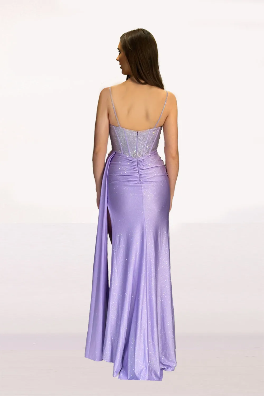 Glitter Satin Sleeveless Slit Gown by Lucci Lu 1298 sold by Alberto Nardoni product image thumbnail 2