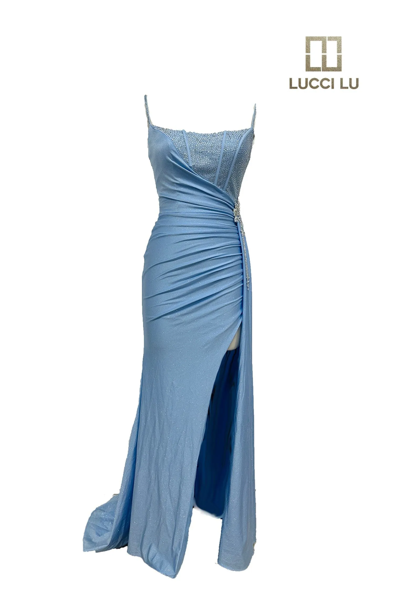 Glitter Satin Sleeveless Slit Gown by Lucci Lu 1298 sold by Alberto Nardoni product image thumbnail 3