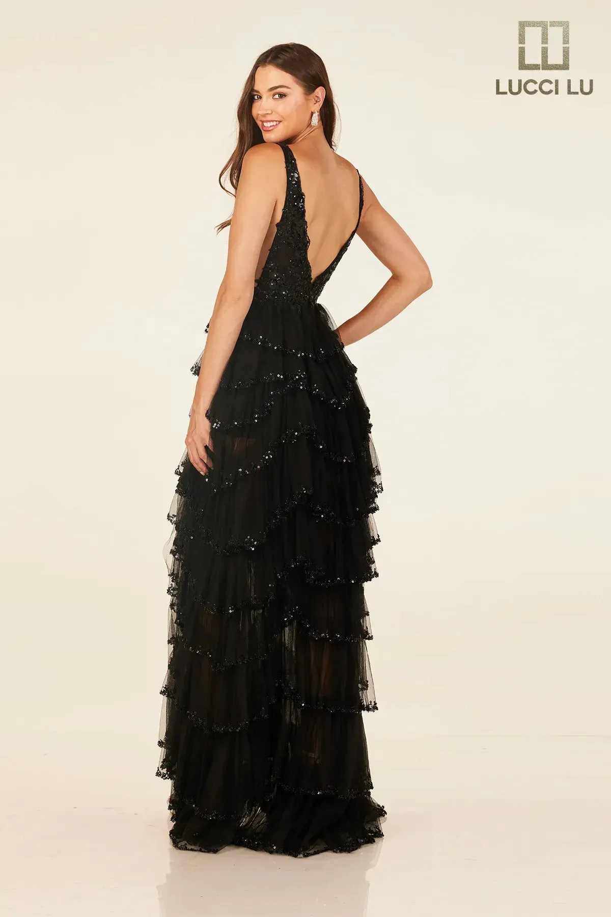 Sleeveless A-line Tiered Slit Gown by Lucci Lu 1433 sold by Alberto Nardoni product image thumbnail 2
