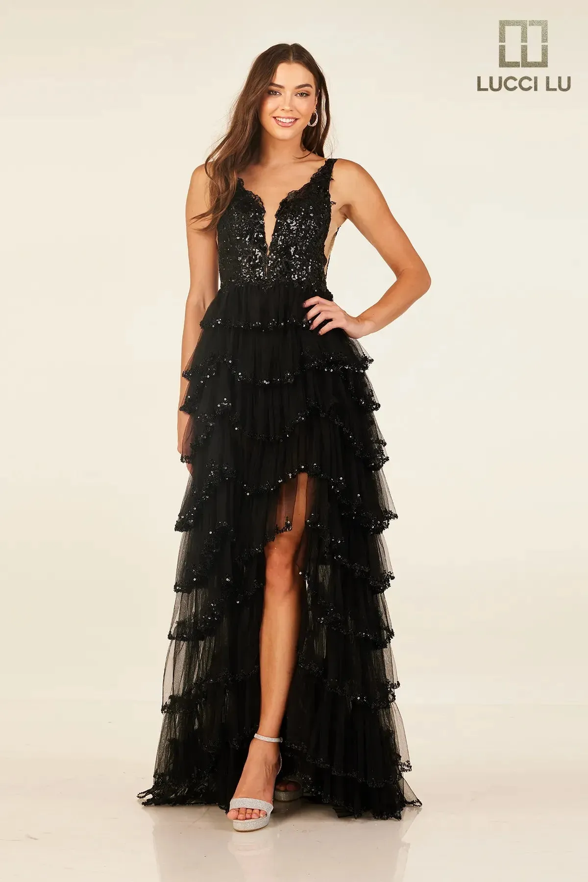 Sleeveless A-line Tiered Slit Gown by Lucci Lu 1433 sold by Alberto Nardoni product image thumbnail 3