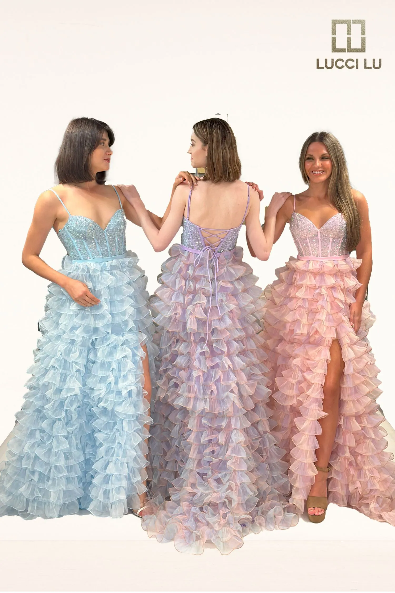 Organza Sleeveless Ruffled Slit Gown by Lucci Lu 1400 sold by Alberto Nardoni product image thumbnail 5