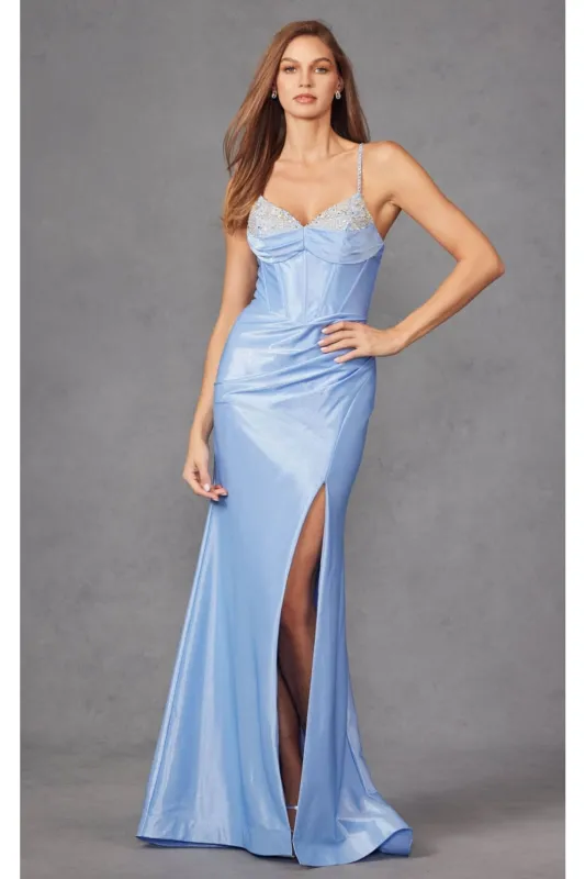 Spaghetti Strap Ruched Prom Gown by Juliet JT2434A made by Alberto Nardoni
