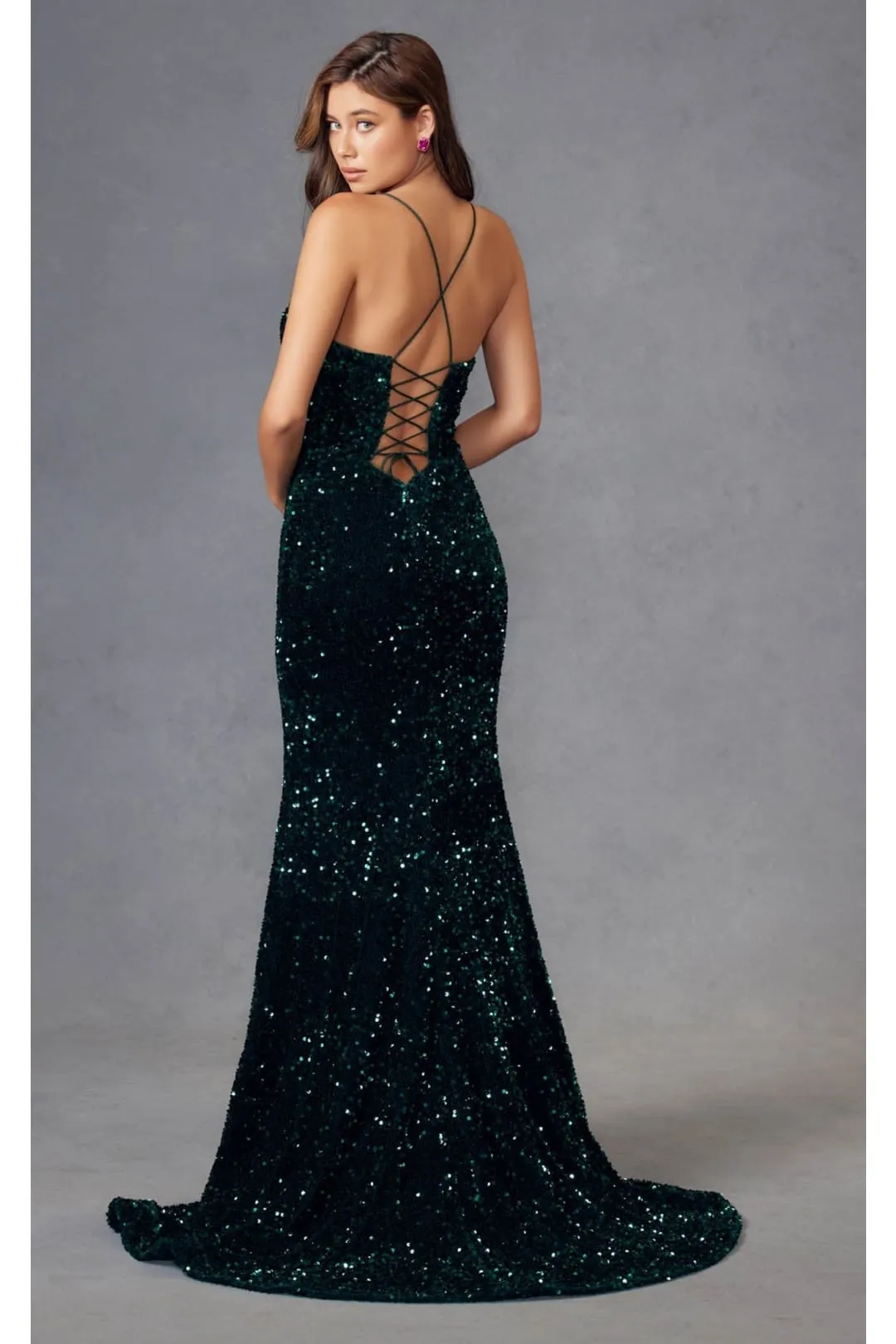 Fitted Sleeveless Long Sequin Velvet Dress by Juliet 2406 sold by Alberto Nardoni product image thumbnail 3