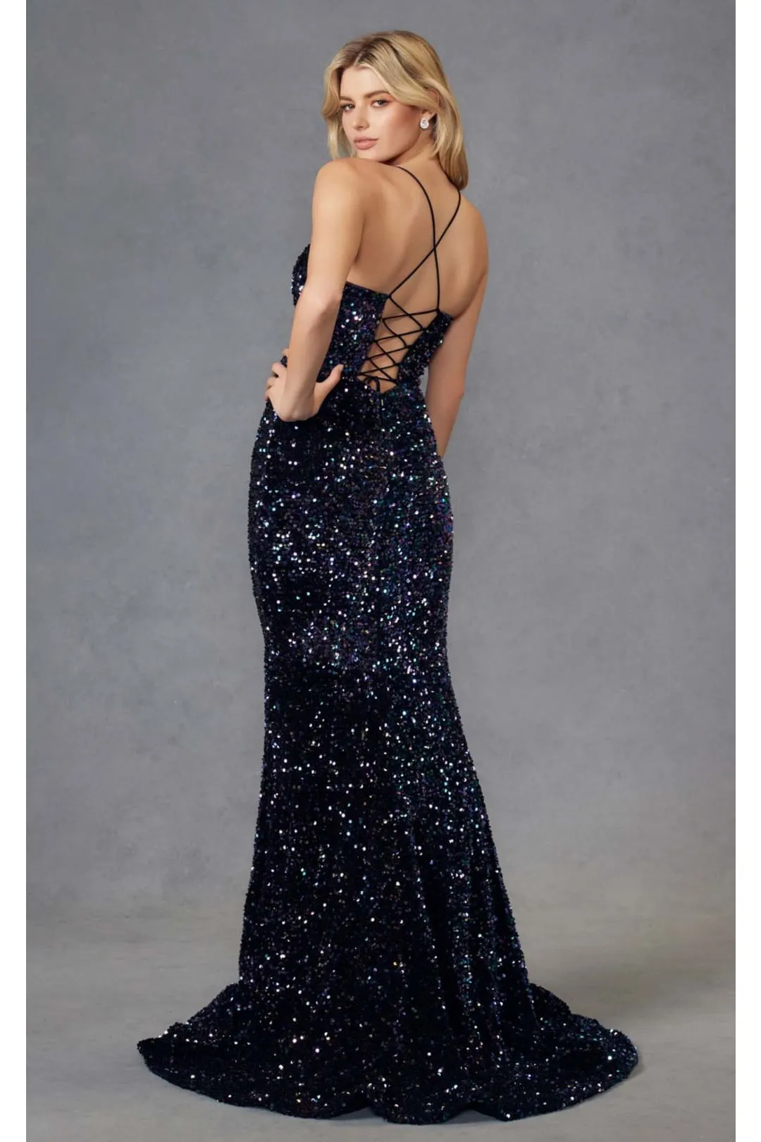 Fitted Sleeveless Long Sequin Velvet Dress by Juliet 2406 sold by Alberto Nardoni product image thumbnail 4