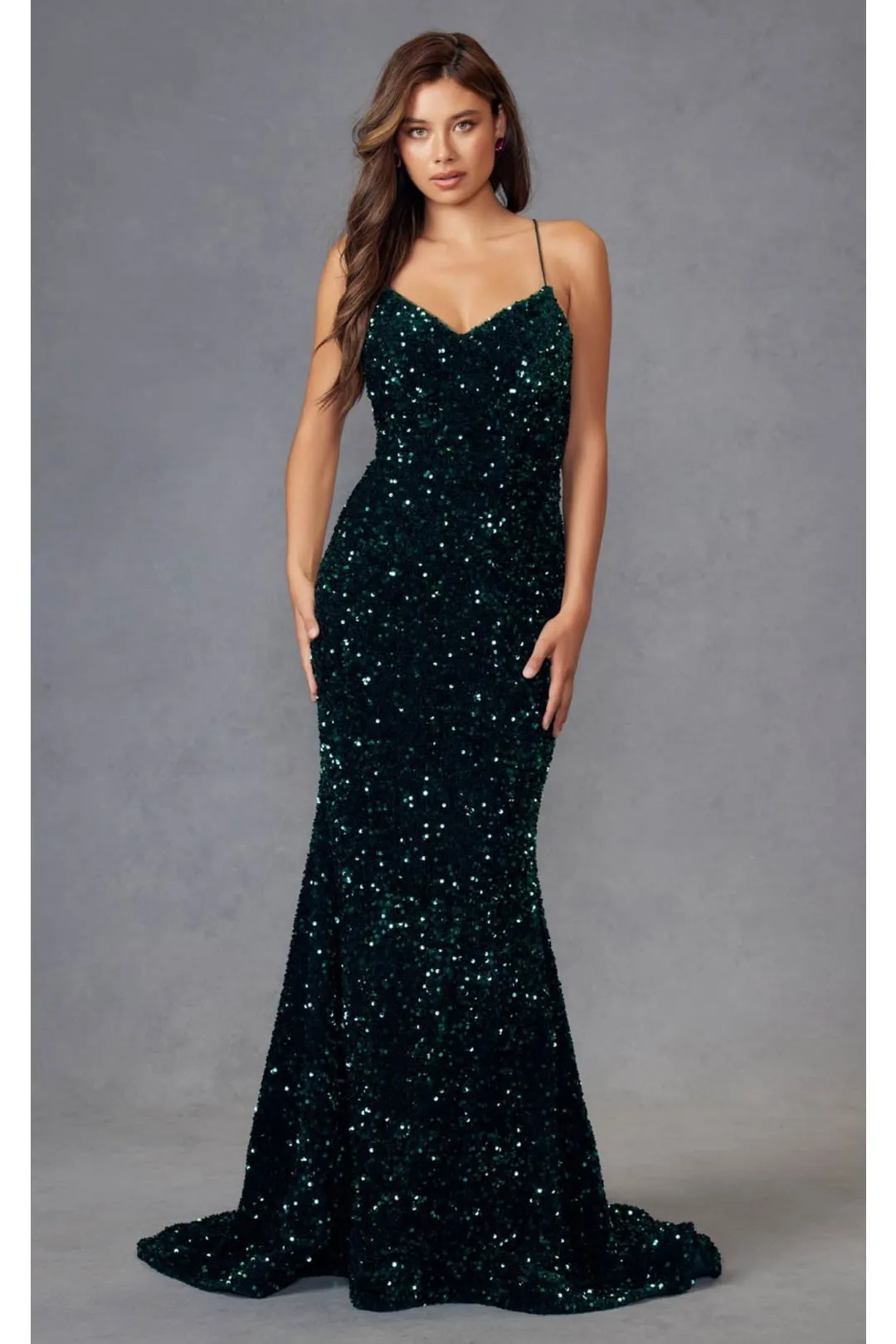 Fitted Sleeveless Long Sequin Velvet Dress by Juliet 2406 sold by Alberto Nardoni