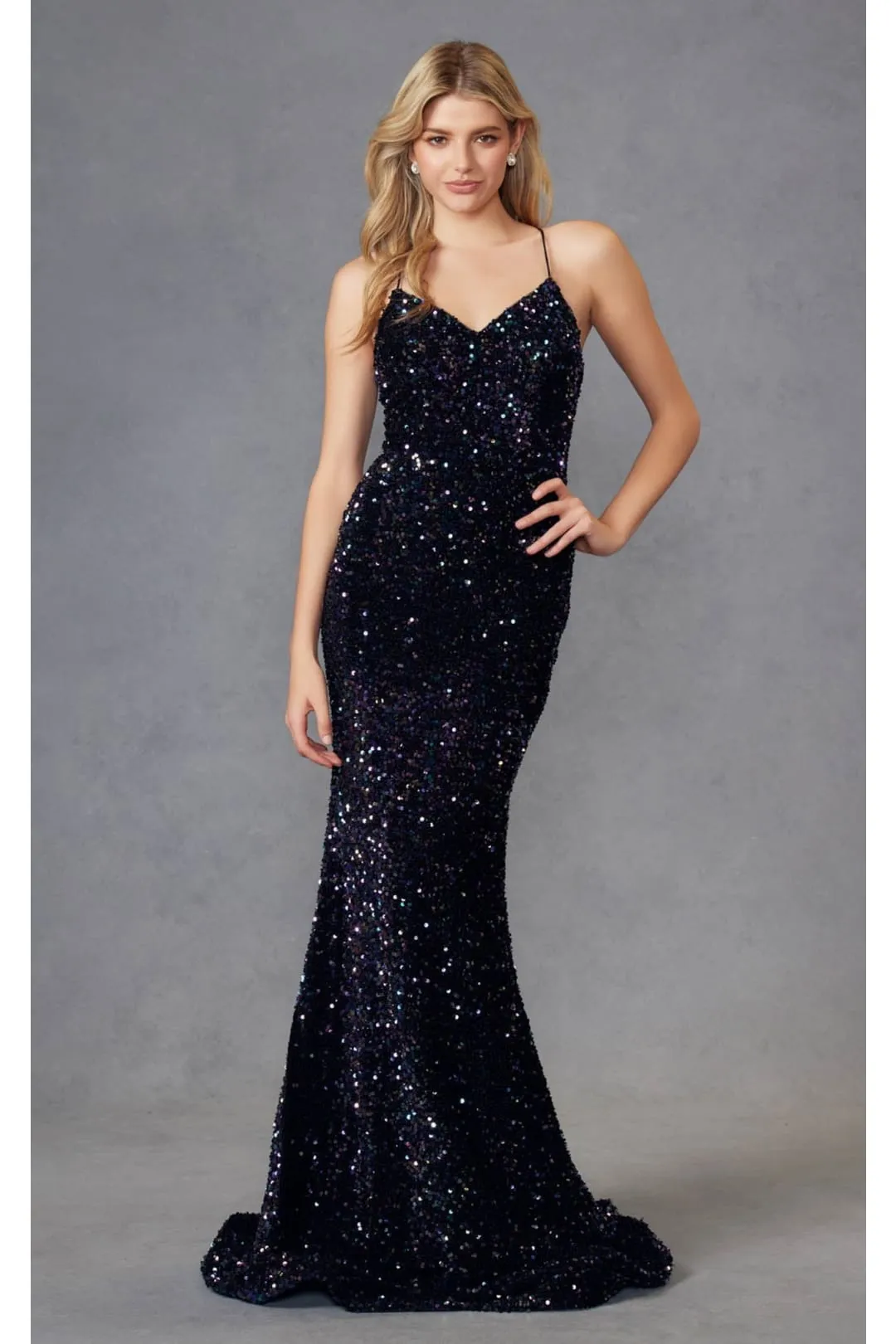 Fitted Sleeveless Long Sequin Velvet Dress by Juliet 2406 sold by Alberto Nardoni product image thumbnail 5