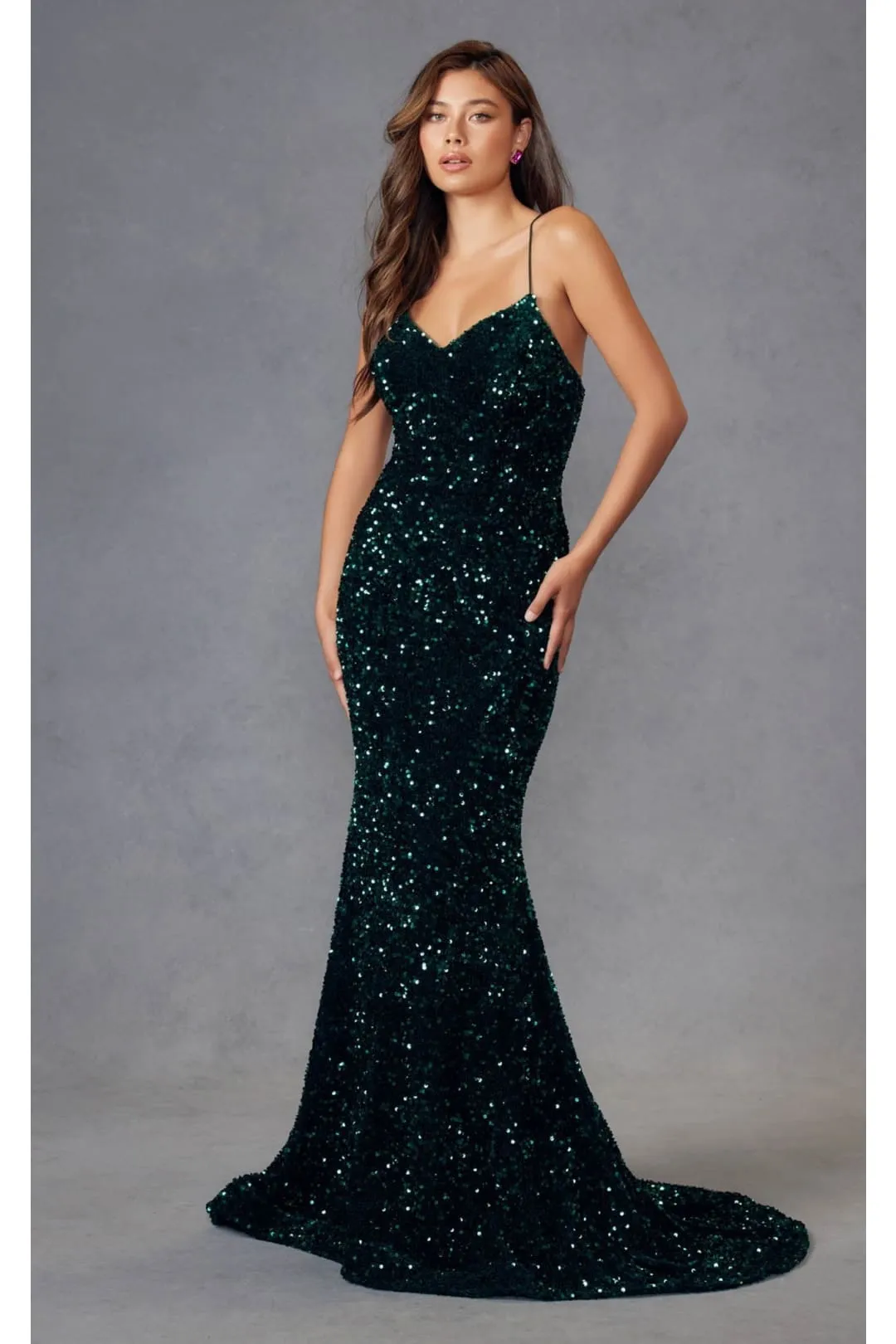Fitted Sleeveless Long Sequin Velvet Dress by Juliet 2406 sold by Alberto Nardoni product image thumbnail 2