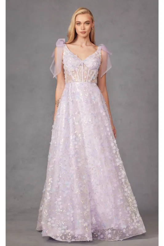 3D Floral Glitter Sleeveless A-line Gown by Juliet JT2439K made by Alberto Nardoni