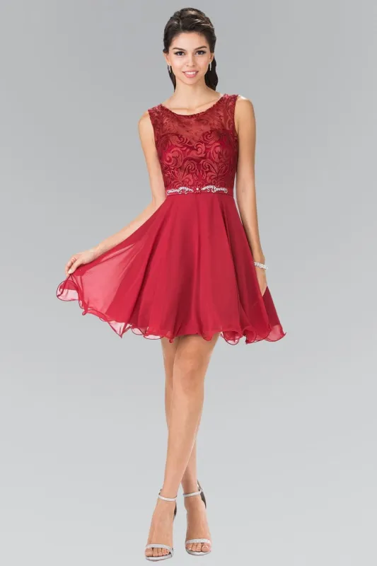 Short Lace Bodice Chiffon Dress by Elizabeth KGS2314 made by Alberto Nardoni