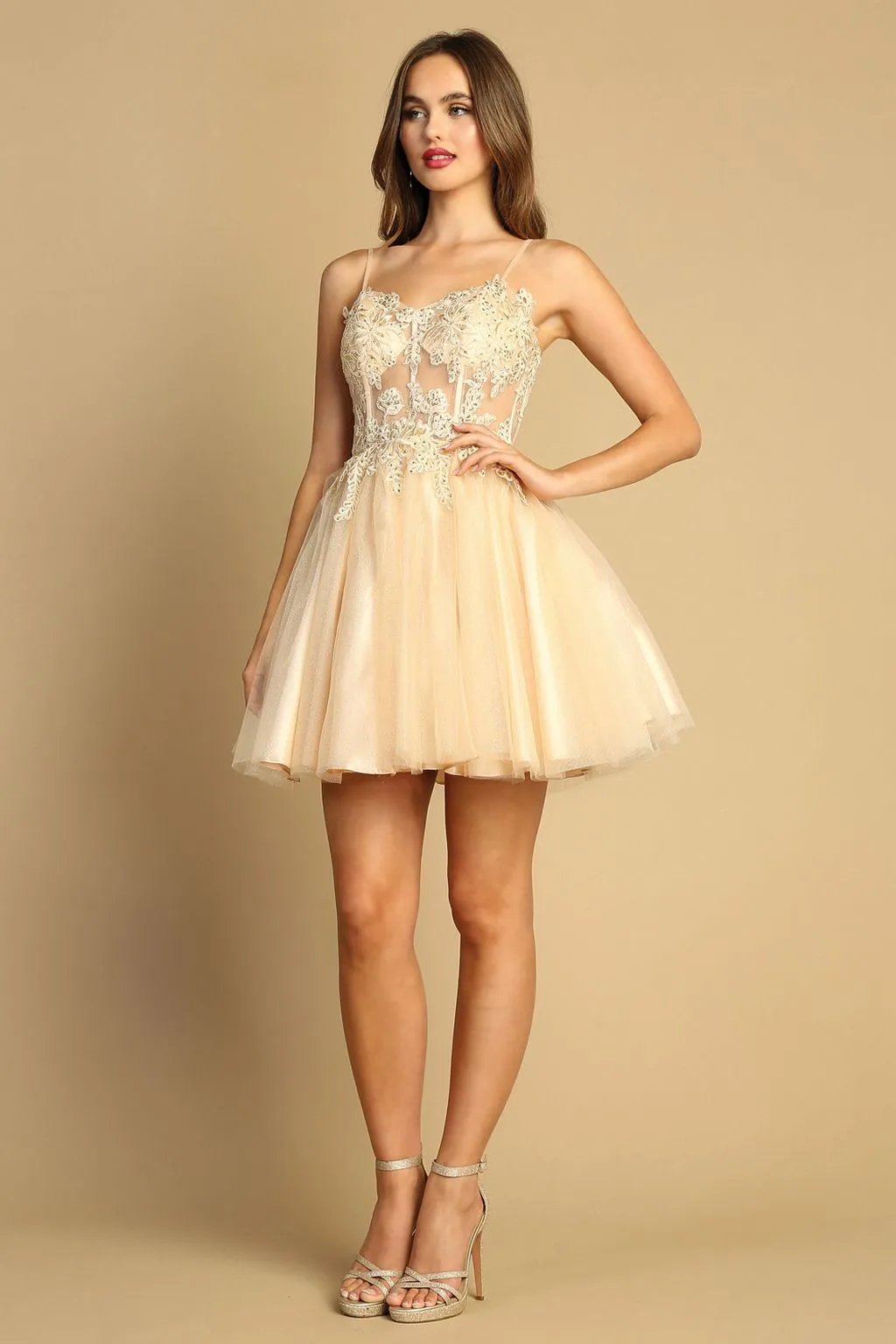 Adora Design 1039 Short A Line Applique Corset Homecoming Dress sold by Alberto Nardoni product image thumbnail 3