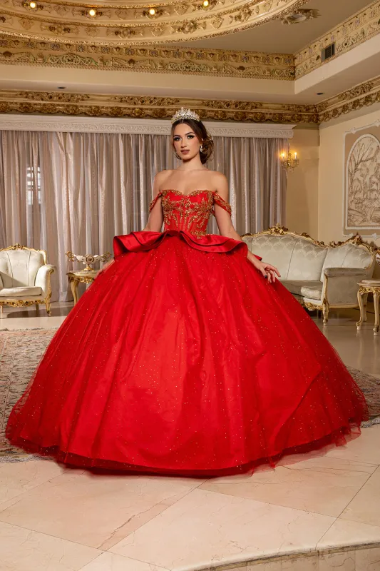 Off-Shoulder Beaded Illusion Corset Glitter Tulle Ball Gown with Bow Back Dress by LK301 made by Alberto Nardoni