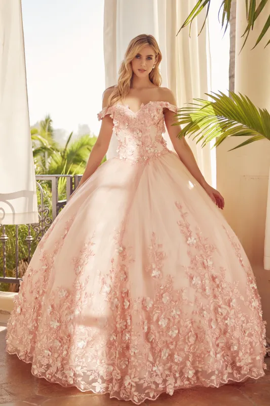 Juliet 1434 3D Floral Applique Off Shoulder Lace-Up Corset Quinceanera Dress made by Alberto Nardoni